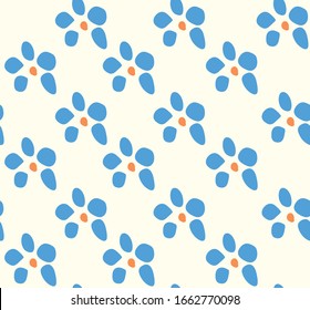 blue and cream vintage 70's daisy floral vector seamless pattern 