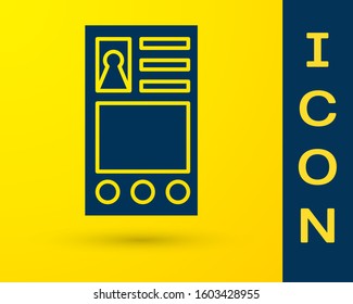 Blue Create account screen icon isolated on yellow background.  Vector Illustration