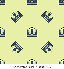 Blue Create account screen icon isolated seamless pattern on yellow background.  Vector Illustration