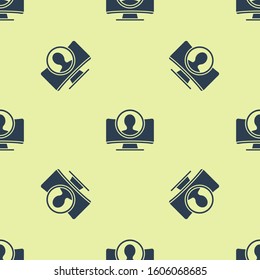 Blue Create account screen icon isolated seamless pattern on yellow background.  Vector Illustration