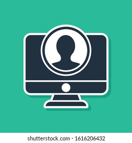 Blue Create account screen icon isolated on green background.  Vector Illustration