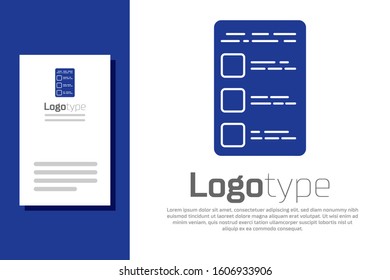 Blue Create account screen on mobile phone icon isolated on white background. Logo design template element. Vector Illustration