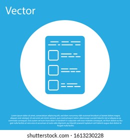 Blue Create account screen on mobile phone icon isolated on blue background. White circle button. Vector Illustration