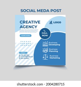 Blue Creative Agency Social Media Post Template For Promoting Business 