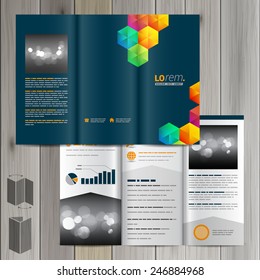 Blue creative brochure template design with color cubes. Cover layout