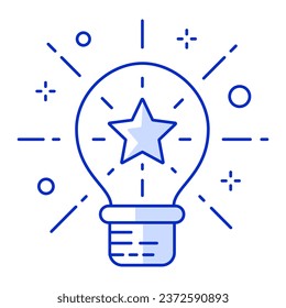 Blue Creative Business Star Smart Idea Icon in Sleek Thin Line Style