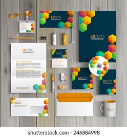 Blue creative corporate identity template design with color cubes. Business stationery