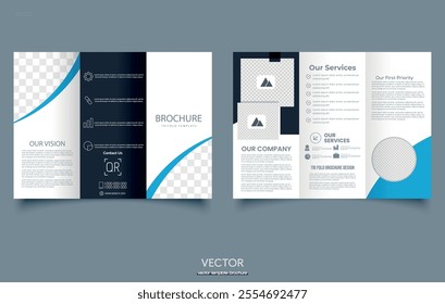 Blue Creative Corporate Modern Business Trifold Brochure Template Design. For printing.