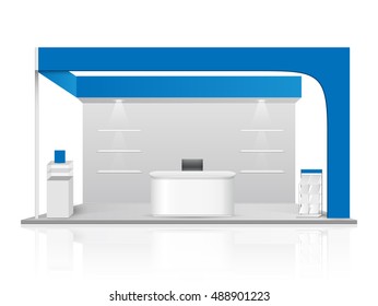 Blue Creative Exhibition Stand Design. Booth Template. Corporate Identity Vector.