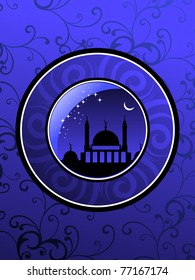 blue creative floral pattern background with mosque