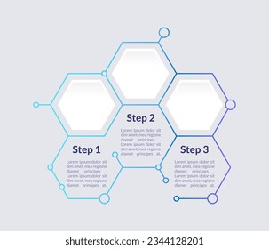 Blaue Vorlage für kreative Infografik-Design. Informationen für das Krankenhaus. Abstrakte Vektorgrafik mit leeren Kopienräumen. Anleitung für Grafiken mit 3 Schritten. Visuelle Datendarstellung