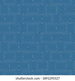 Blue creative seamless geometric striped pattern. Wavy linear symmetry endless texture. Repeatable abstract background