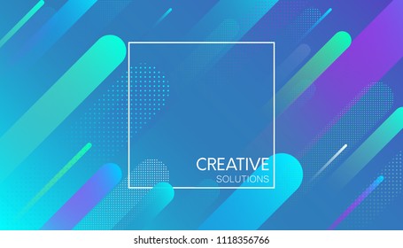 Blue creative solutions background with frame and abstract geometric pattern. Vector illustration.