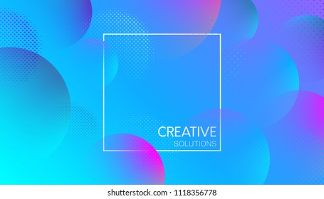 Blue creative solutions background with frame and abstract bubbles pattern. Vector illustration.