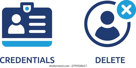 Blue credentials folder with paper icon and delete stamp on white background vector illustration