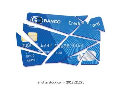 Blue Credit Card. Broken Credit Card. End Of Debt With The Bank. Can Use For Web, Apps, Infographics Premium Vector