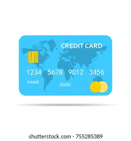 Blue Credit Card isolated. Vector illustration. Bank credit card in flat design.