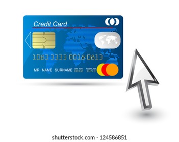 blue credit card vector with computer cursor