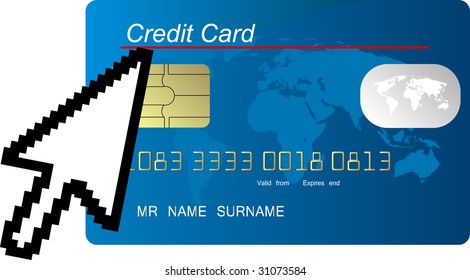 blue credit card vector with computer cursor