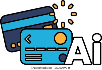 A blue credit card with a yellow circle on it is on top of a white background. The word AI is written in white letters on the right side of the image