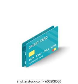 Blue credit cards icon. Isometric 3d illustration of blue credit cards vector icon for web