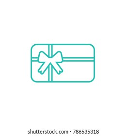 Blue credit debit card with outline. Gift card icon. Bank present sign. Vector flat icon isolated on white. Money surprise
