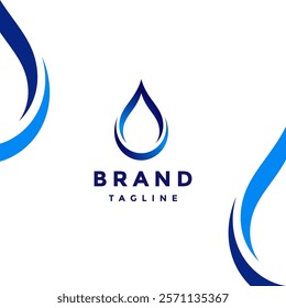 Blue Crescent Water Drops Logo Design. Water Drops On Blue Crescent Moon Logo Design.