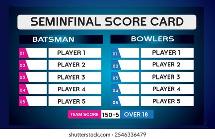 Tabla de clasificación del juego de semifinal de cricket azul con Vector de fondo abstracto