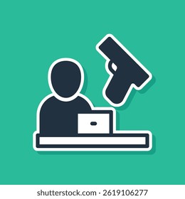 Blue Crime news icon isolated on green background.  Vector