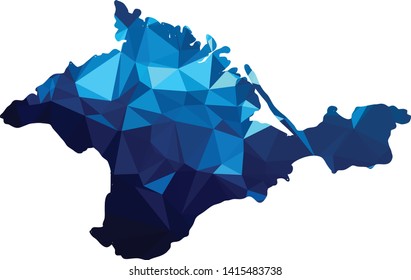 Blue Crimea Map in Low Poly Style on isolated white background. Crimean  area in Polygonal diamond style for your design