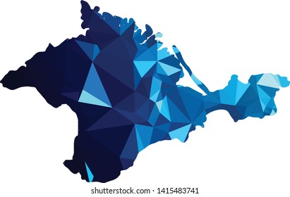 Blue Crimea Map in Low Poly Style on isolated white background. Crimean  area in Polygonal diamond style for your design