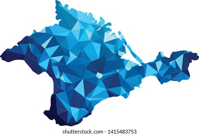 Blue Crimea Map in Low Poly Style on isolated white background. Crimean  area in Polygonal diamond style for your design