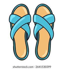 Blue criss cross sandals, summer slippers, casual slip-on flats. Cartoon vector illustration on white background. 