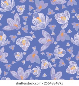 Blue Crocus Flower seamless pattern print background
