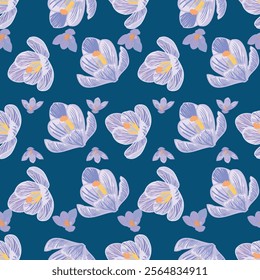 Blue Crocus Flower seamless pattern print background