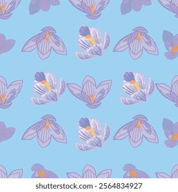 Blue Crocus Flower seamless pattern print background