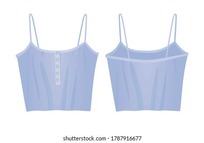 Blue crop sleeveless t shirt. vector illustration