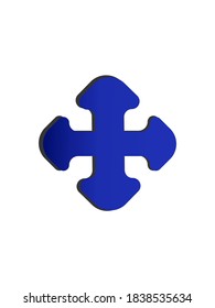 Blue cross arrow icon isolated in white background 