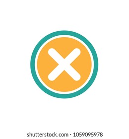 Blue cross in blue circle. Delete button. Warning error icon. Flat vector icon isolated on white.  Cancel seal stamp watermark. Flat round X mark.