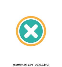 Blue cross in blue circle. Delete button. Warning error icon. Flat vector icon isolated on white.  Cancel seal stamp watermark. Flat round X mark.