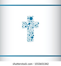 Blue cross consisting of dots on the white background. Christian symbol. Logo design template. Vector illustration