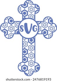 Blue cross monogram on white background. Vector illustration.