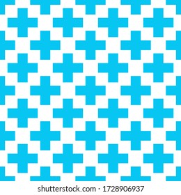 Blue Cross or plus sign seamless pattern. Stock vector illustration