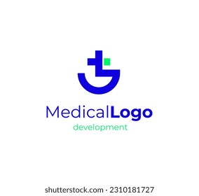 Blue Cross Sign with Half Circle Line Medical Logo Health Icon isolated on White Background