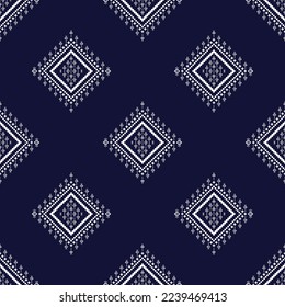 Blue cross stitch traditional ethnic pattern paisley flower Ikat background abstract Aztec African Indonesian Indian seamless pattern for fabric print cloth dress carpet curtains and sarong