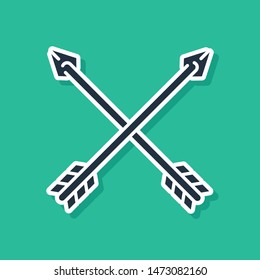 Blue Crossed arrows icon isolated on green background.  Vector Illustration