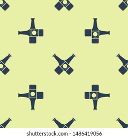 Blue Crossed beer bottle icon isolated seamless pattern on yellow background.  Vector Illustration