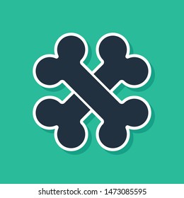 Blue Crossed bones icon isolated on green background. Pets food symbol.  Vector Illustration