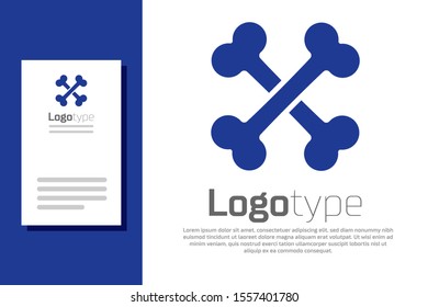 Blue Crossed bones icon isolated on white background. Pets food symbol. Logo design template element. Vector Illustration