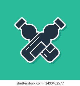 Blue Crossed bottle of water icon isolated on green background. Soda aqua drink sign.  Vector Illustration